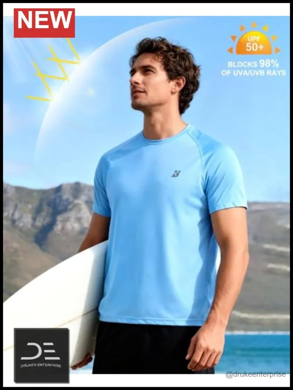 UPF 50+ Sun Protection Rash Guard, Quick Dry Lightweight Swim Shirt for Men